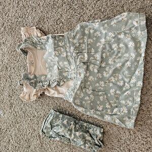 Floral Green Kids Dress Set 3 Piece Set